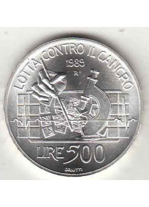 1989 - Lire 500 Lotta contro il Cancro  Moneta di Zecca Italia